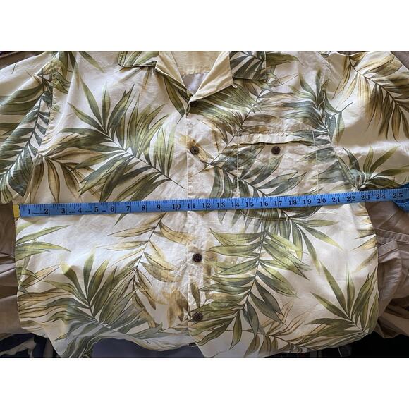 Tommy Bahama Mens Sz L Green Yellow Tropical Leaf Silk Hawaiian Camp Shirt 46"ch - Picture 6 of 6